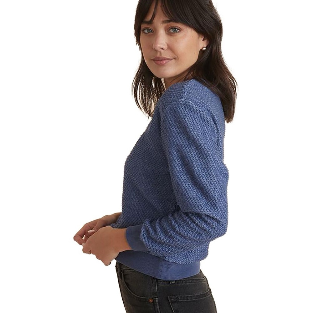 Marine Layer Blue Women's Birdseye Textured Long sleeve Sweatshirt Extra Small
